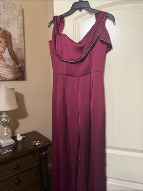 Burgundy Wide-Leg Jumpsuit with Draped Cowl Neck